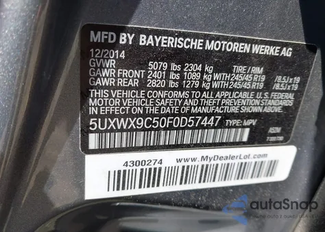 2015 BMW X3 xDrive28I z USA, uszkodzony, nr VIN 5UXWX9C50F0D57447